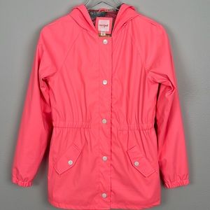 Cat & Jack Target | Girls Pink Raincoat Floral Print | Pockets Hood | XL (14/16)